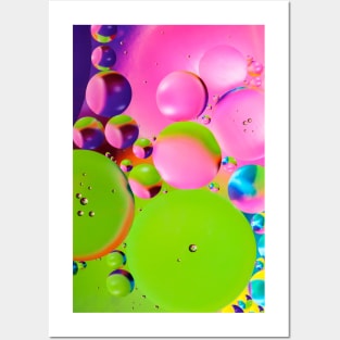 Colorful close up of oil drops in water Posters and Art